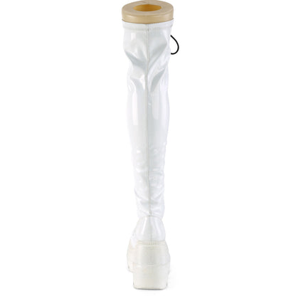 Demonia Cult Sale - "Shaker-374" Boots - White Hologram Stretch Patent