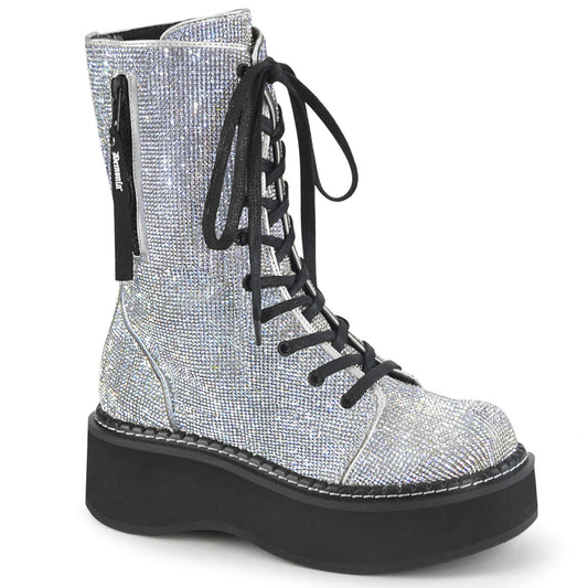 Demonia Cult Hot Sale - "Emily-362" Boots - Silver Vegan Leather-Rhinstone
