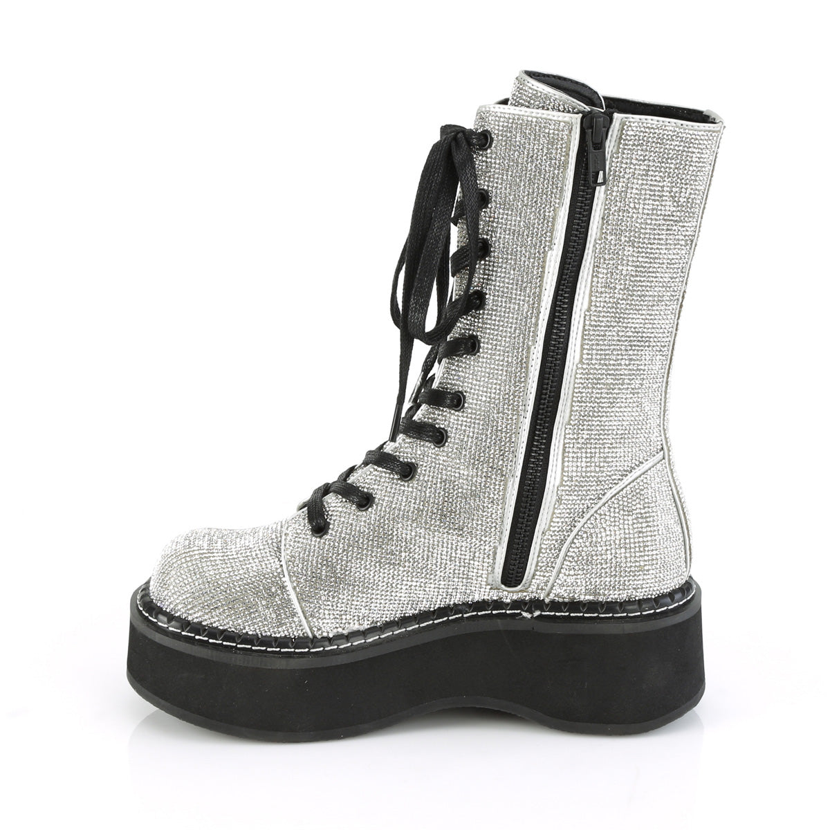 Demonia Cult Hot Sale - "Emily-362" Boots - Silver Vegan Leather-Rhinstone