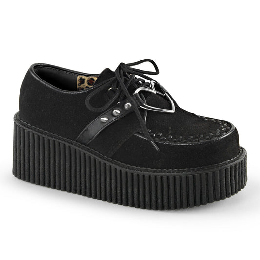 Demonia Cult Essential - "Creeper-206" Creepers - Black Vegan Suede-Vegan Leather