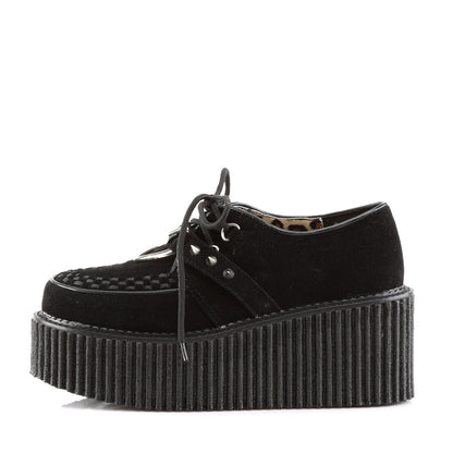 Demonia Cult Essential - "Creeper-206" Creepers - Black Vegan Suede-Vegan Leather