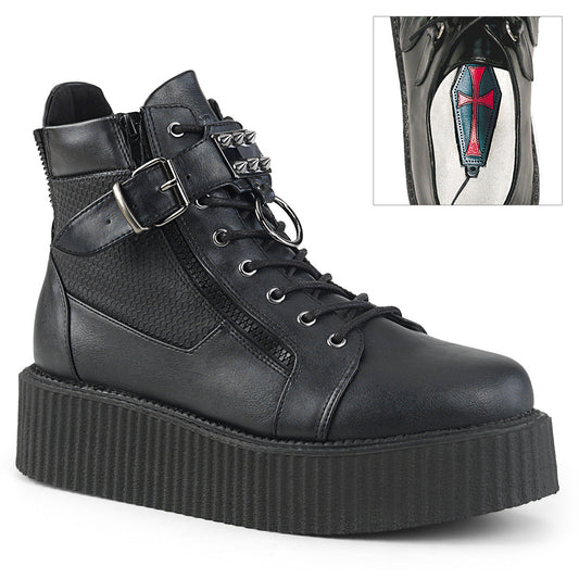 Demonia Cult Featured - "V-CREEPER-566" Creepers - Black Vegan Leather