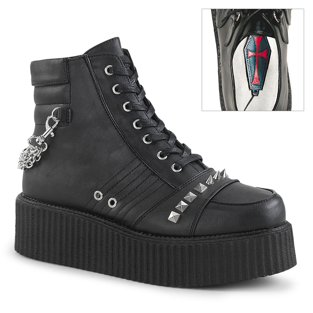 Demonia Cult Recommended - "V-CREEPER-565" Creepers - Black Vegan Leather