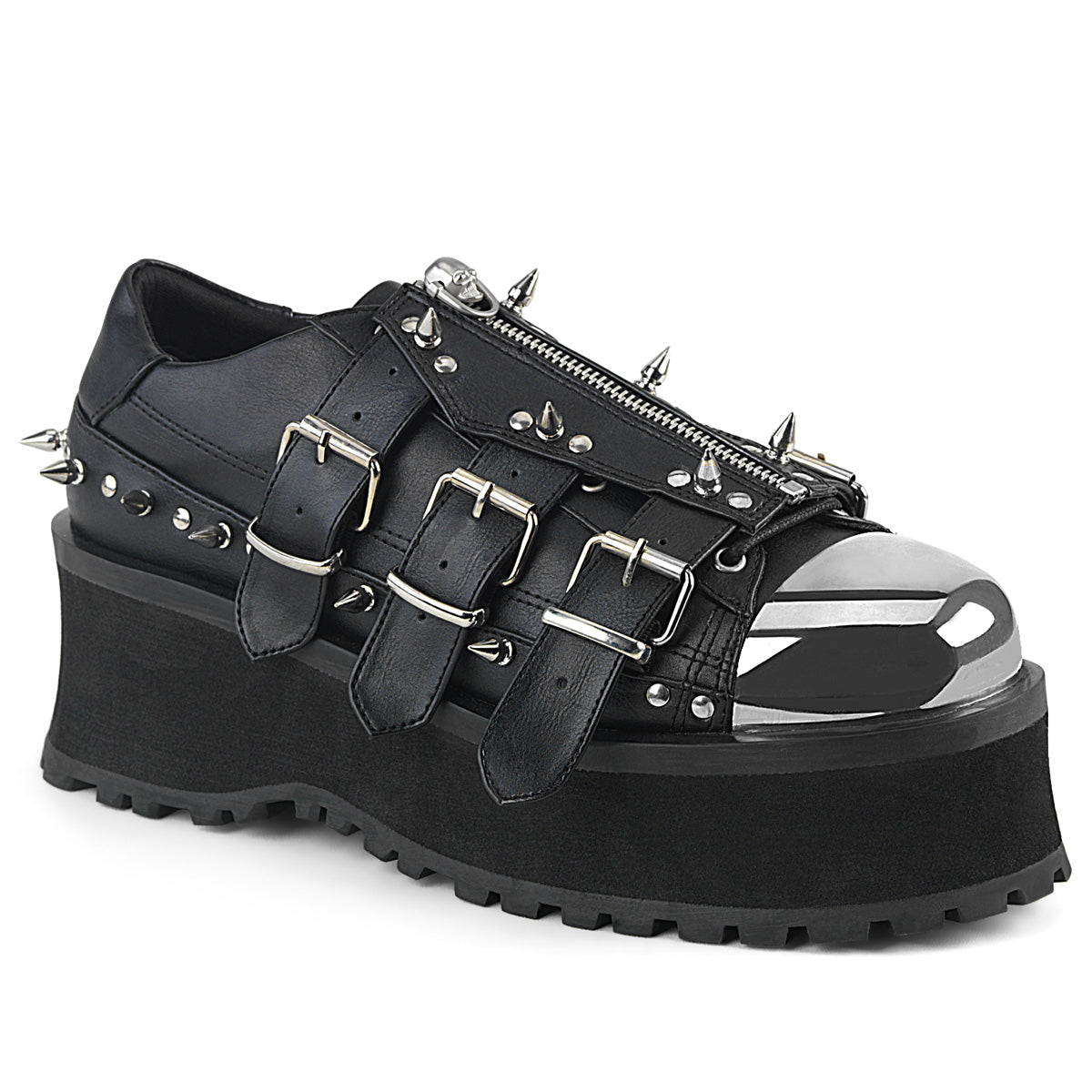 Demonia Cult Classic - "Gravedigger-03" Platforms - Black Vegan Leather