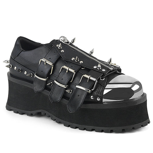 Demonia Cult Classic - "Gravedigger-03" Platforms - Black Vegan Leather
