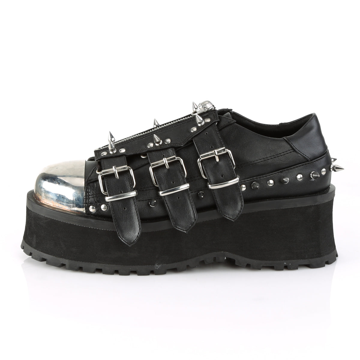 Demonia Cult Classic - "Gravedigger-03" Platforms - Black Vegan Leather
