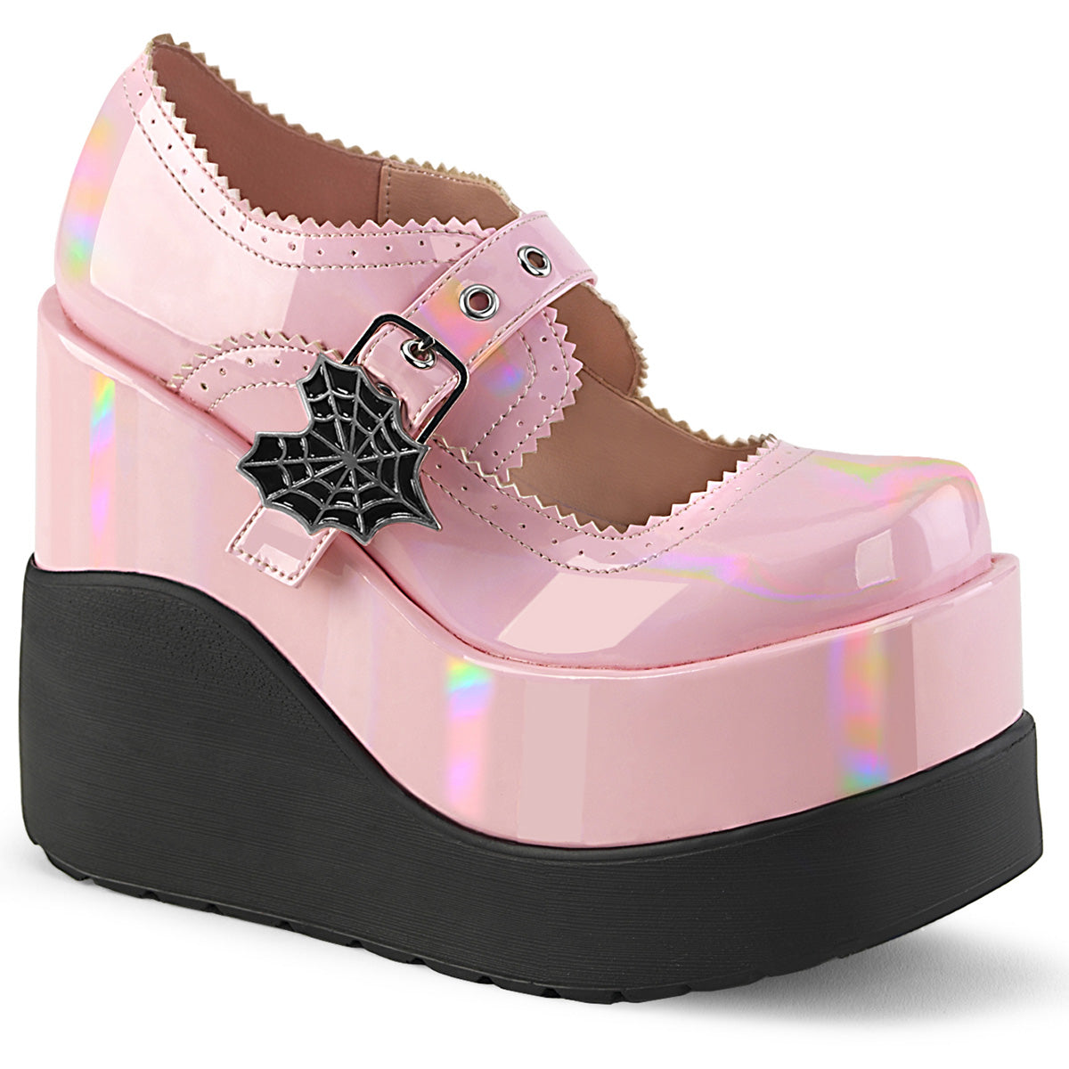 Demonia Cult Sale - "Void-38" Platforms - Baby Pink Holo Patent