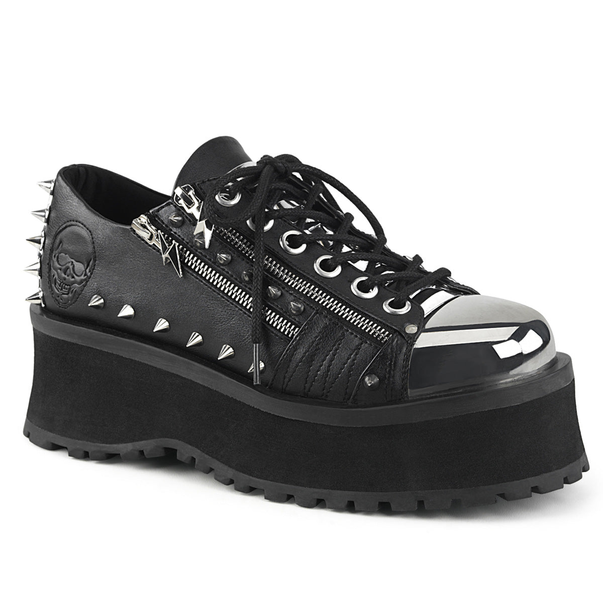 Demonia Cult Deals - "Gravedigger-04" Platforms - Black Vegan Leather