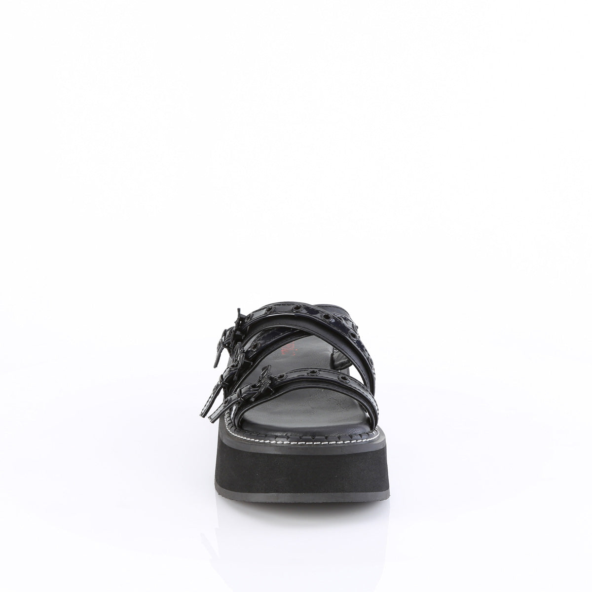 Demonia Cult Customer Favorite - "Emily-07" Sandals - Black Vegan Leather-Holo Patent