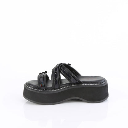 Demonia Cult Customer Favorite - "Emily-07" Sandals - Black Vegan Leather-Holo Patent