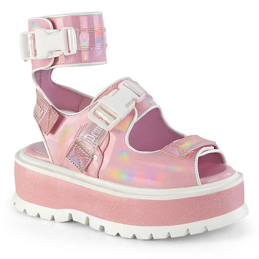 Demonia Cult Discount - "Slacker-15B" Sandals - Baby Pink Holo Patent