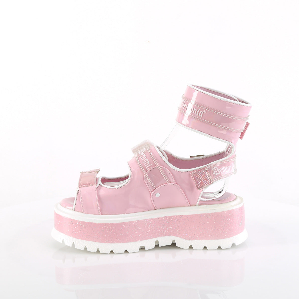 Demonia Cult Discount - "Slacker-15B" Sandals - Baby Pink Holo Patent