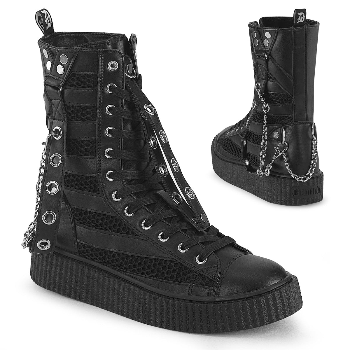 Demonia Cult Smart Buy - "Sneeker-325" Sneakers - Black Vegan Leather-Fishnet