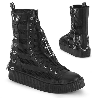Demonia Cult Smart Buy - "Sneeker-325" Sneakers - Black Vegan Leather-Fishnet
