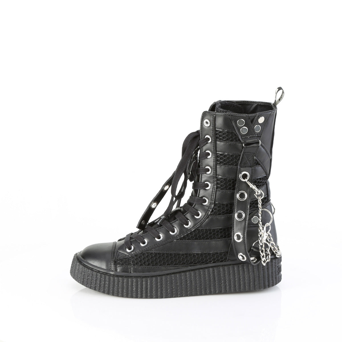 Demonia Cult Smart Buy - "Sneeker-325" Sneakers - Black Vegan Leather-Fishnet