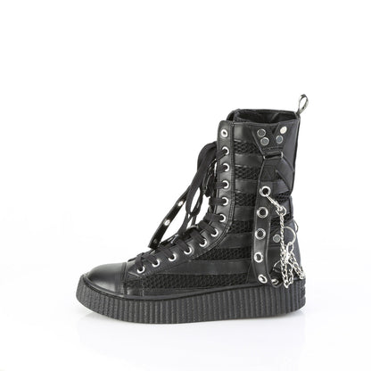 Demonia Cult Smart Buy - "Sneeker-325" Sneakers - Black Vegan Leather-Fishnet