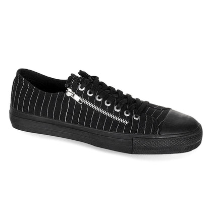 Demonia Cult Trending - "Deviant-06" Sneakers - Black Canvas-White Pinstripes