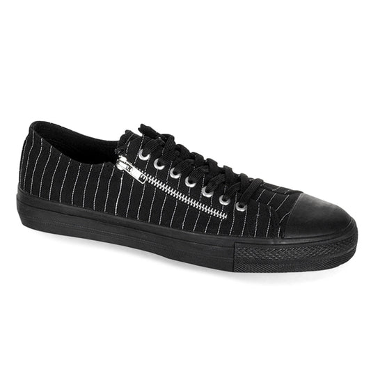 Demonia Cult Trending - "Deviant-06" Sneakers - Black Canvas-White Pinstripes