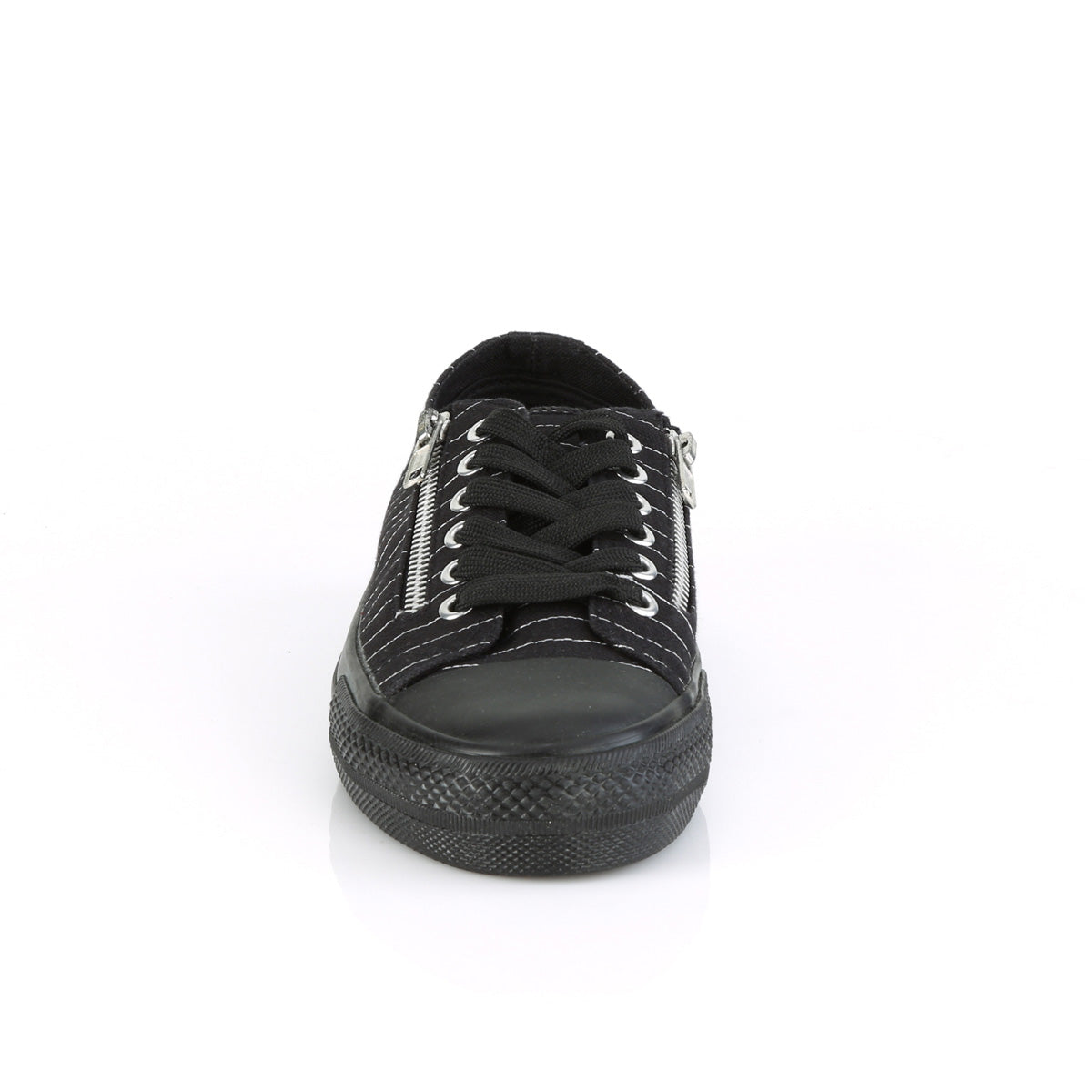 Demonia Cult Trending - "Deviant-06" Sneakers - Black Canvas-White Pinstripes