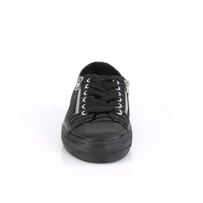 Demonia Cult Trending - "Deviant-06" Sneakers - Black Canvas-White Pinstripes