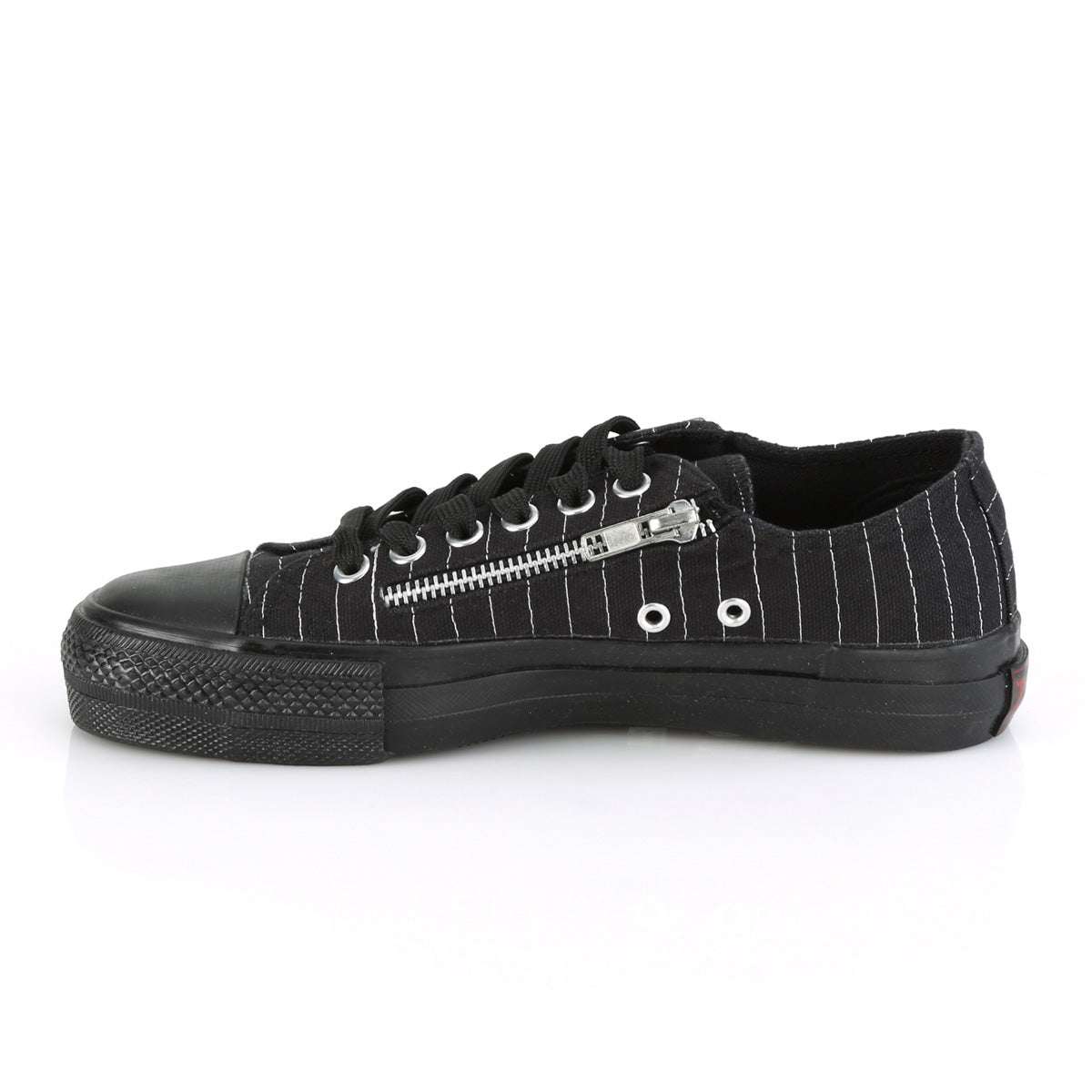 Demonia Cult Trending - "Deviant-06" Sneakers - Black Canvas-White Pinstripes