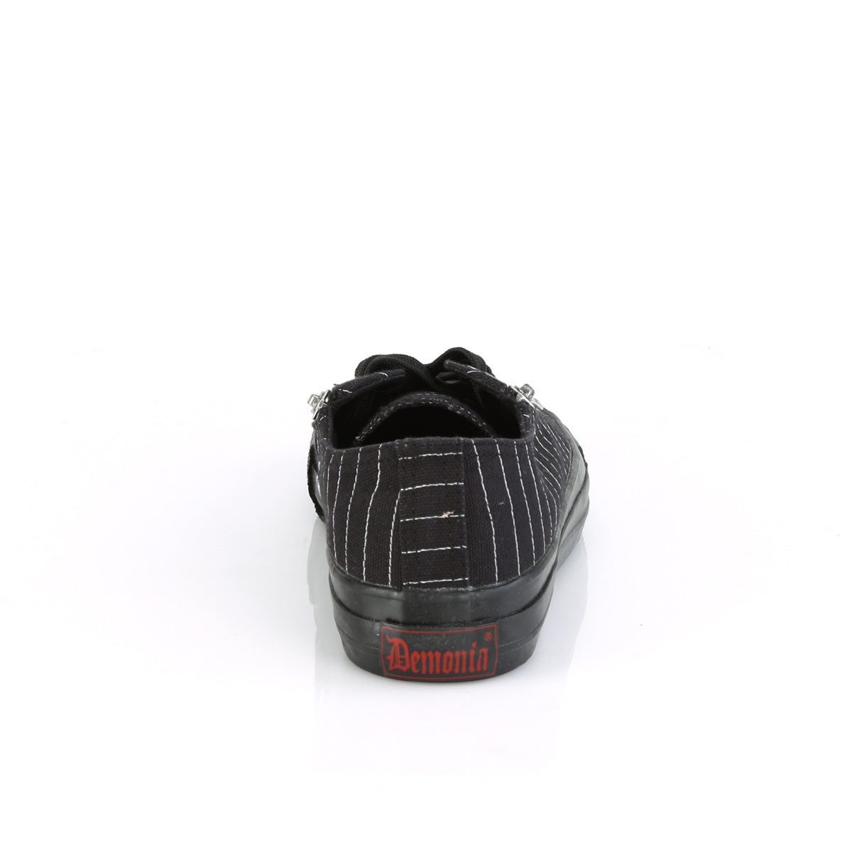 Demonia Cult Trending - "Deviant-06" Sneakers - Black Canvas-White Pinstripes