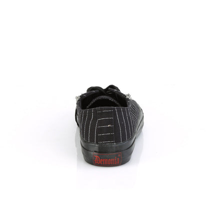 Demonia Cult Trending - "Deviant-06" Sneakers - Black Canvas-White Pinstripes