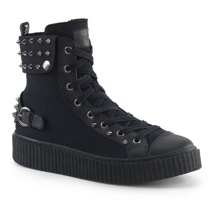 Demonia Cult Essential - "Sneeker-266" Sneakers - Black Canvas-Vegan Leather