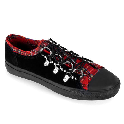 Demonia Cult Signature - "Deviant-05" Sneakers - Black Suede-Red Plaid