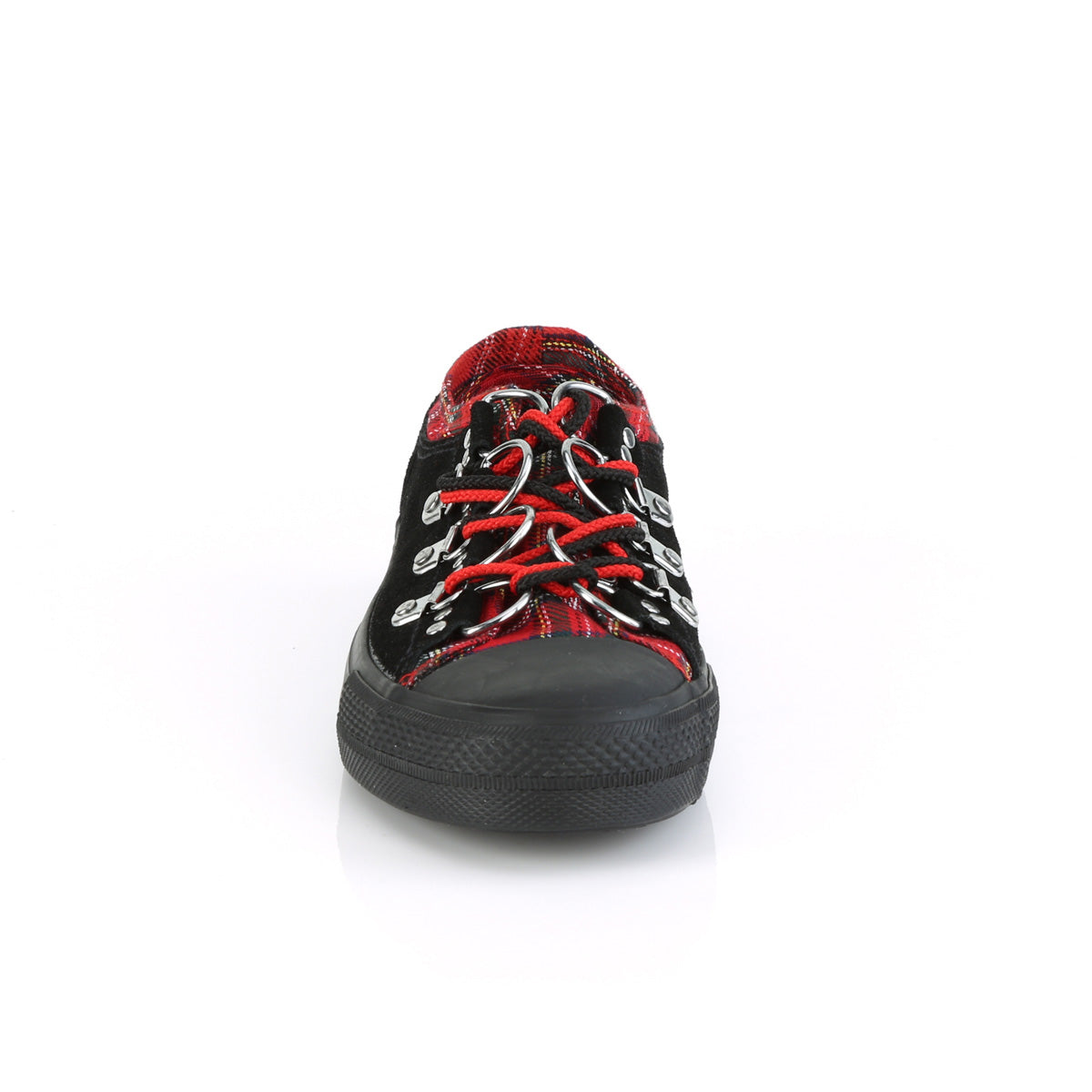 Demonia Cult Signature - "Deviant-05" Sneakers - Black Suede-Red Plaid