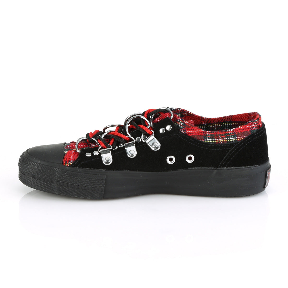 Demonia Cult Signature - "Deviant-05" Sneakers - Black Suede-Red Plaid