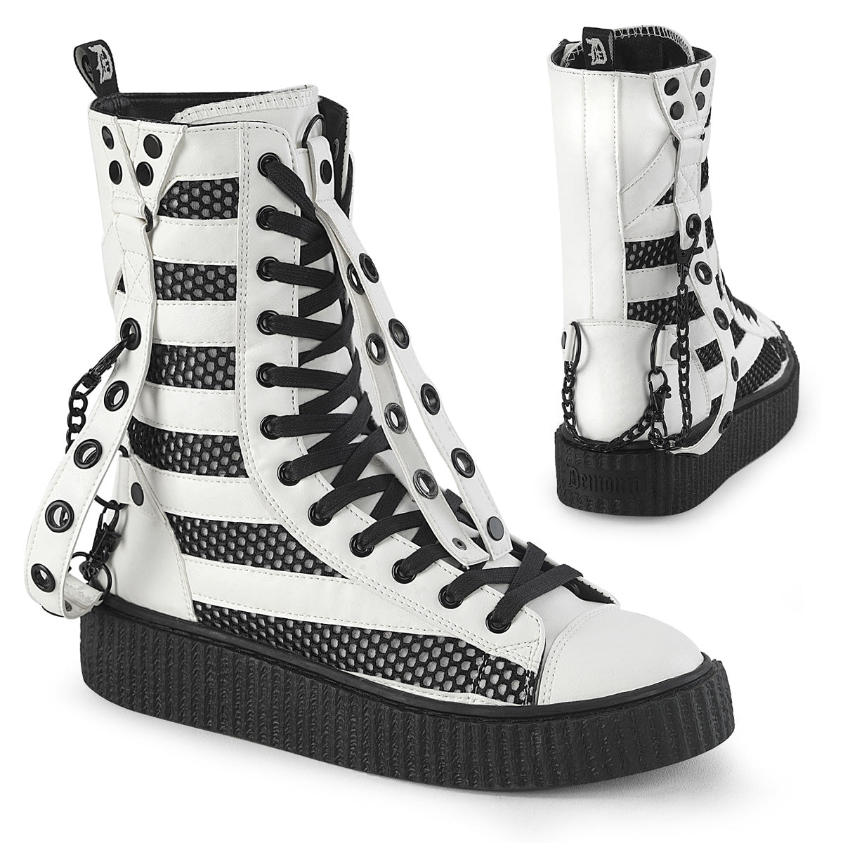 Demonia Cult New - "Sneeker-325" Sneakers - White Vegan Leather-Fishnet
