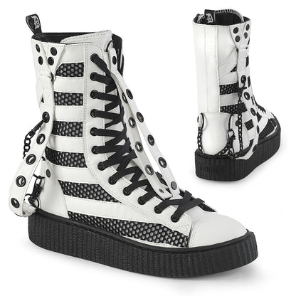 Demonia Cult New - "Sneeker-325" Sneakers - White Vegan Leather-Fishnet