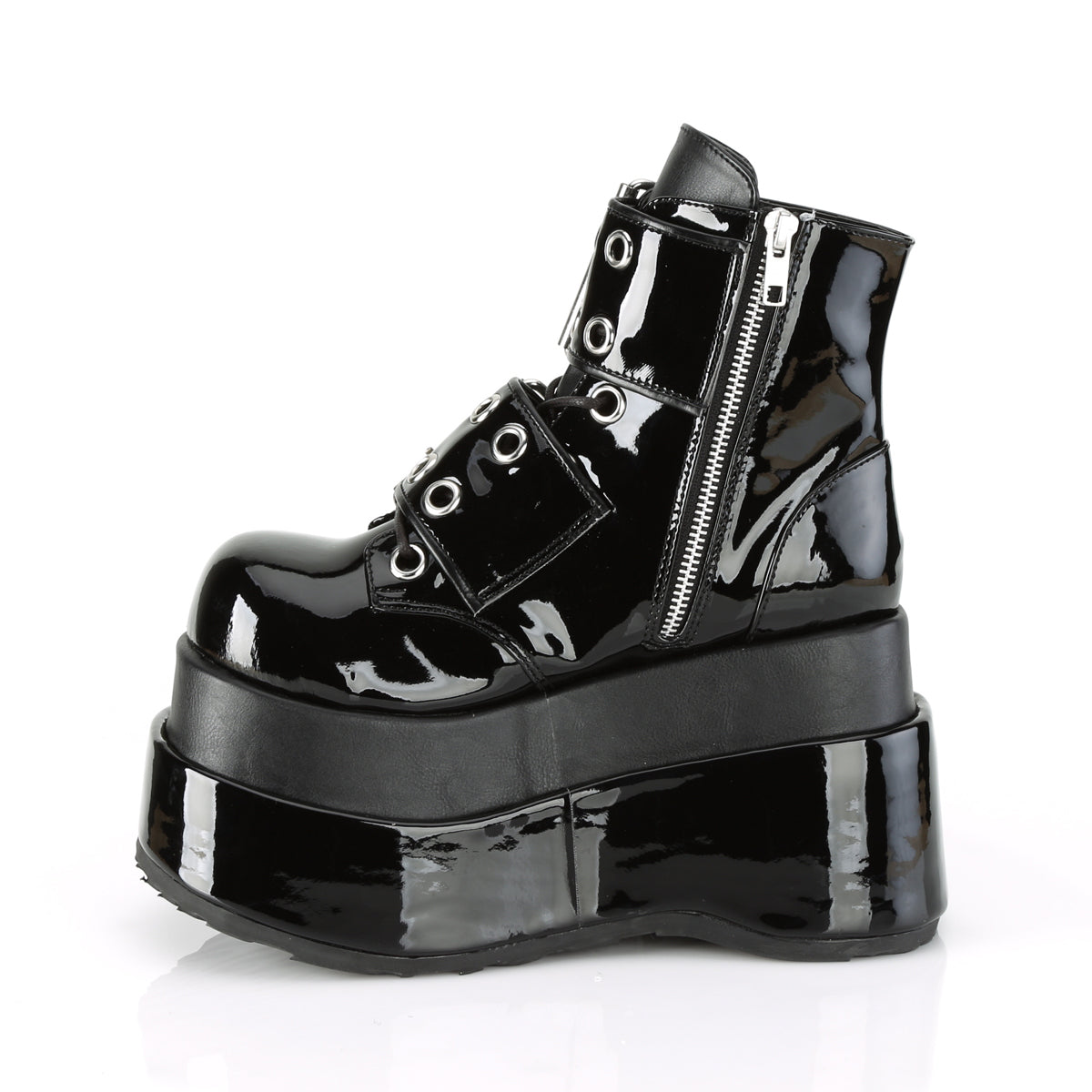 Demonia Cult Everyday - "Bear-104" Boots - Black Patent-Vegan Leather