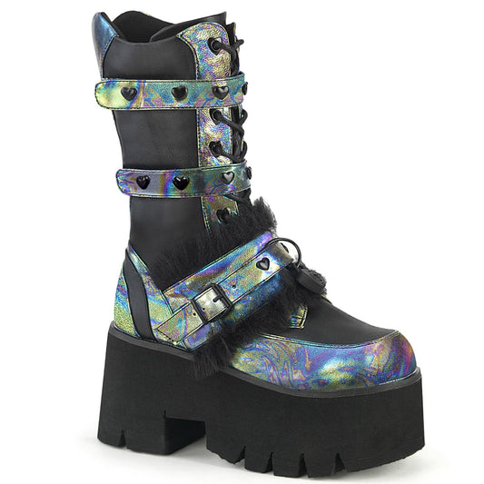 Demonia Cult Special Offer - "Ashes-120" Boots - Black Vegan Leather Green Multi Oil