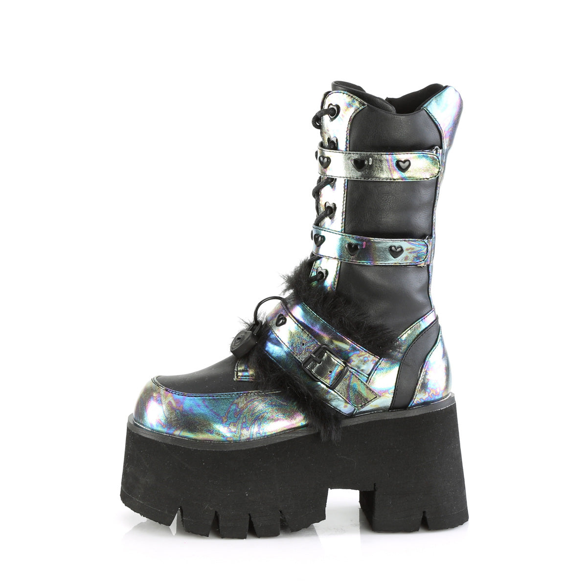 Demonia Cult Special Offer - "Ashes-120" Boots - Black Vegan Leather Green Multi Oil