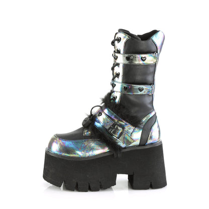 Demonia Cult Special Offer - "Ashes-120" Boots - Black Vegan Leather Green Multi Oil