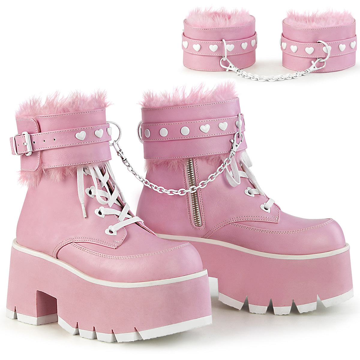 Demonia Cult Everyday - "Ashes-57" Boots - Baby Pink Vegan Leather