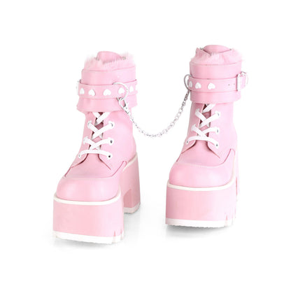 Demonia Cult Everyday - "Ashes-57" Boots - Baby Pink Vegan Leather