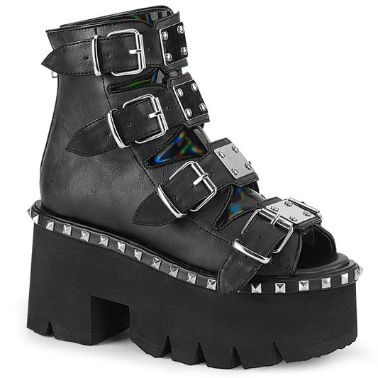 Demonia Cult Discount - "Ashes-70" Boots - Black Vegan Leather & Hologram