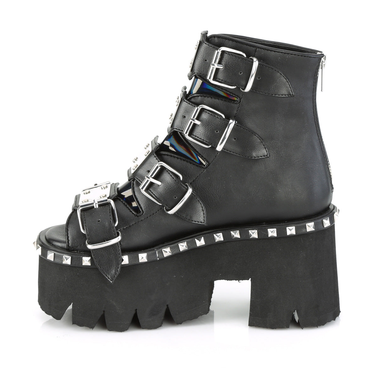 Demonia Cult Discount - "Ashes-70" Boots - Black Vegan Leather & Hologram