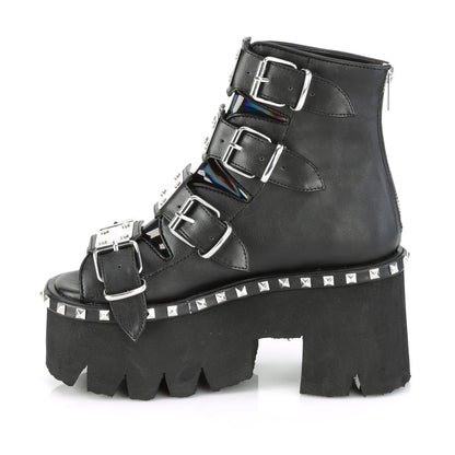 Demonia Cult Discount - "Ashes-70" Boots - Black Vegan Leather & Hologram