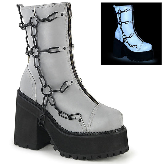 Demonia Cult Featured - "Assault-66" Boots - Gray Reflective Vegan Leather