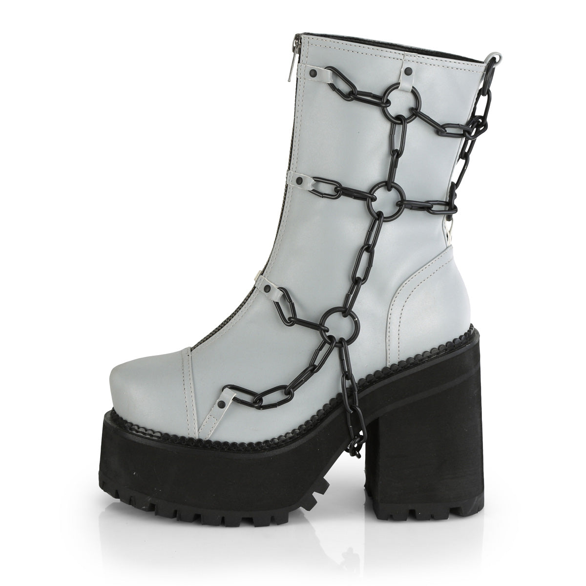 Demonia Cult Featured - "Assault-66" Boots - Gray Reflective Vegan Leather