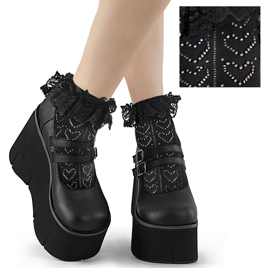 Demonia Cult Great Value - "Heart Net Ruffle Sock" - Black Nylon & Spandex