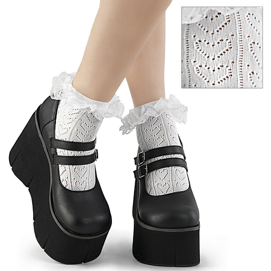 Demonia Cult Latest - "Heart Net Ruffle Sock" - White Nylon & Spandex