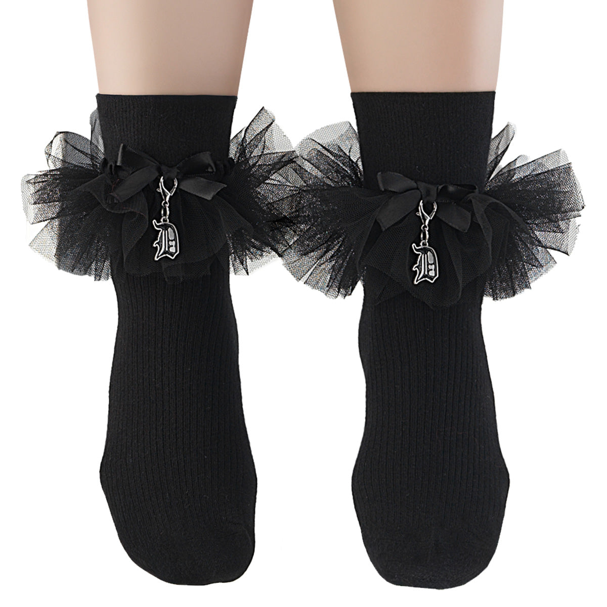 Demonia Cult Best Seller - "Heart Net Ruffle Sock" - White Nylon & Spandex
