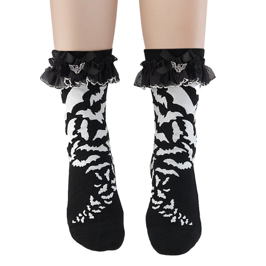 Demonia Cult Deals - "Heart Net Ruffle Sock" - White Nylon & Spandex