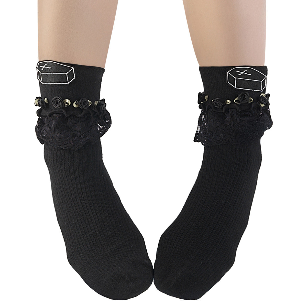 Demonia Cult Discount - "Heart Net Ruffle Sock" - White Nylon & Spandex