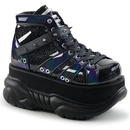Demonia Cult Signature - "Neptune-100" Boots - Black Glitter/Vegan Leather